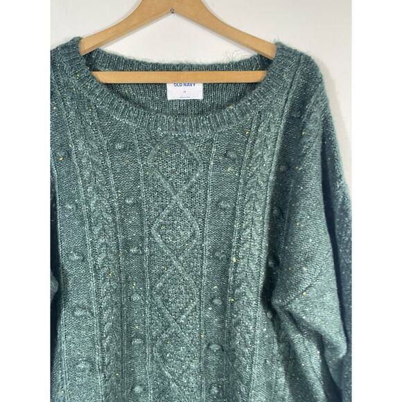 Old Navy Sweater Sz 2X Green Chunky Knit Womens Cable Knit Fisherman Cabin Core - Picture 5 of 12